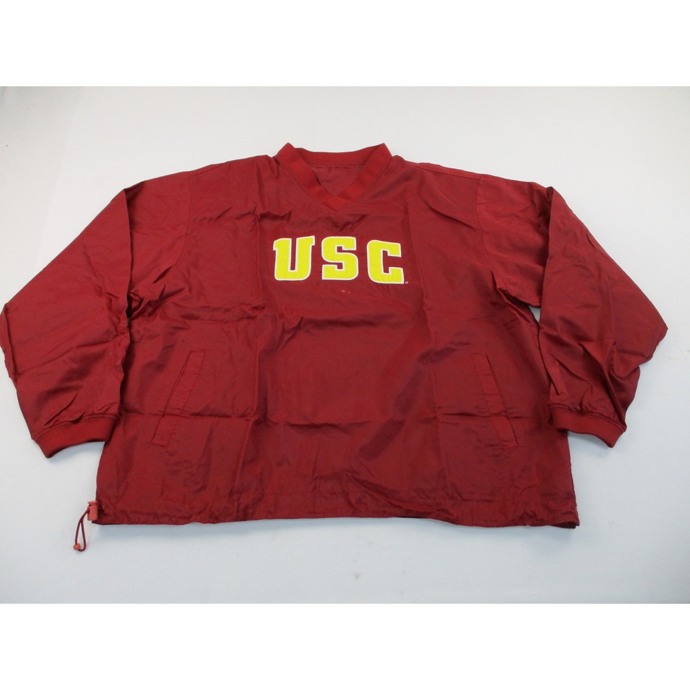 USC Windbreaker Pullover Mens 2XL Red Vintage Style Embroidered V-Neck Jacket